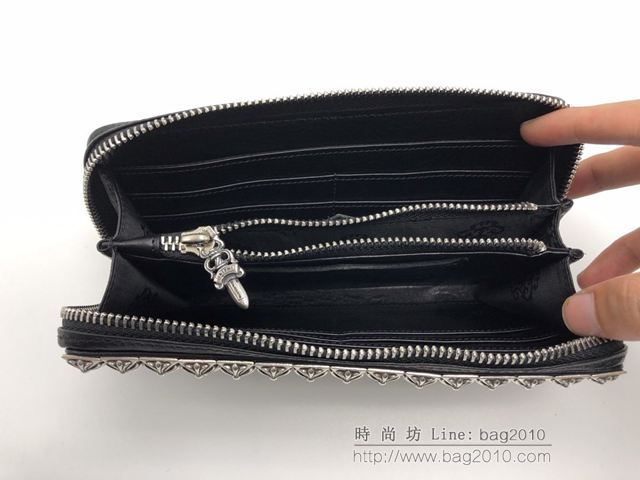 chrome hearts包 克羅心全釘錢包 S925純銀 小牛皮 克羅心長款拉鏈錢包  gjc2009